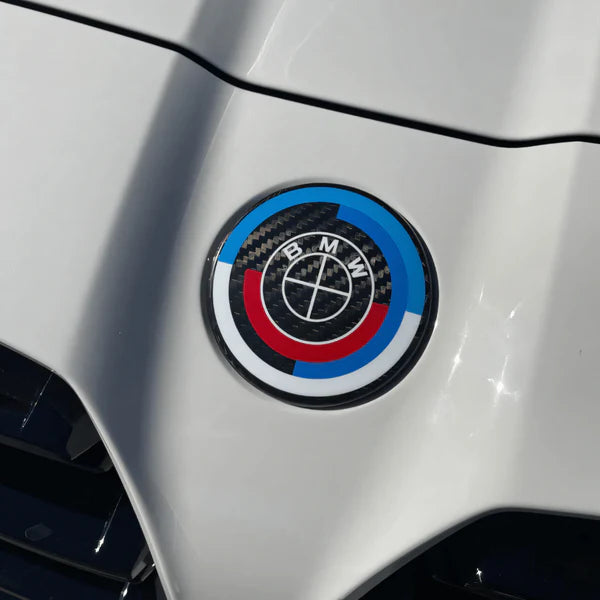 BMW 50th Anniversary Carbon Fiber Emblem – Premium BMW Badge Upgrade
