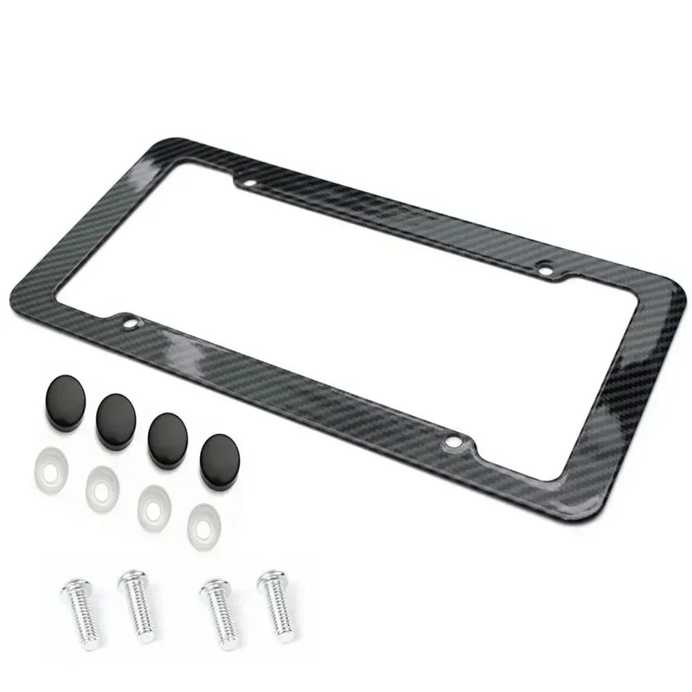Carbon look license plate frame universal car number plate holder with screw kit sporty exterior upgrade