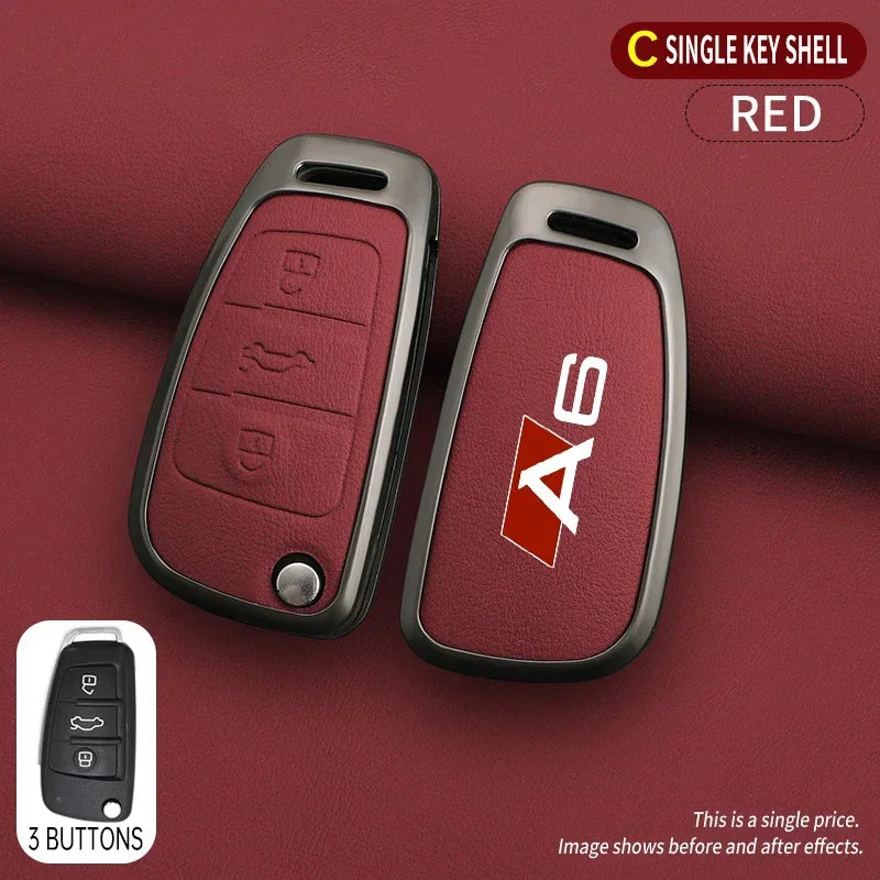 Audi A6 S6 RS6 Key Cover – Zinc Alloy & Leather Car Key Case with Keychain