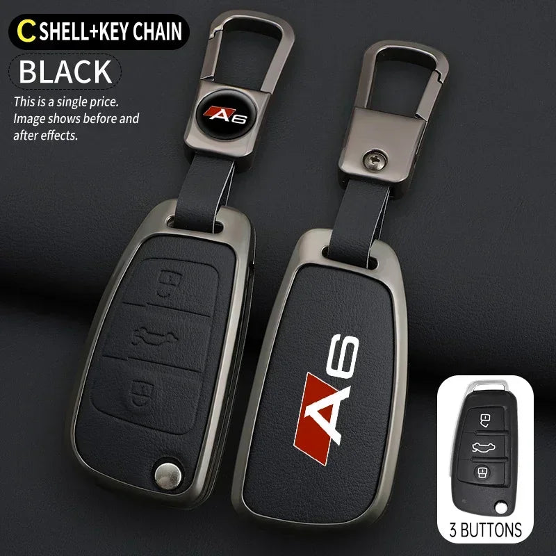 Audi A6 S6 RS6 Key Cover – Zinc Alloy & Leather Car Key Case with Keychain
