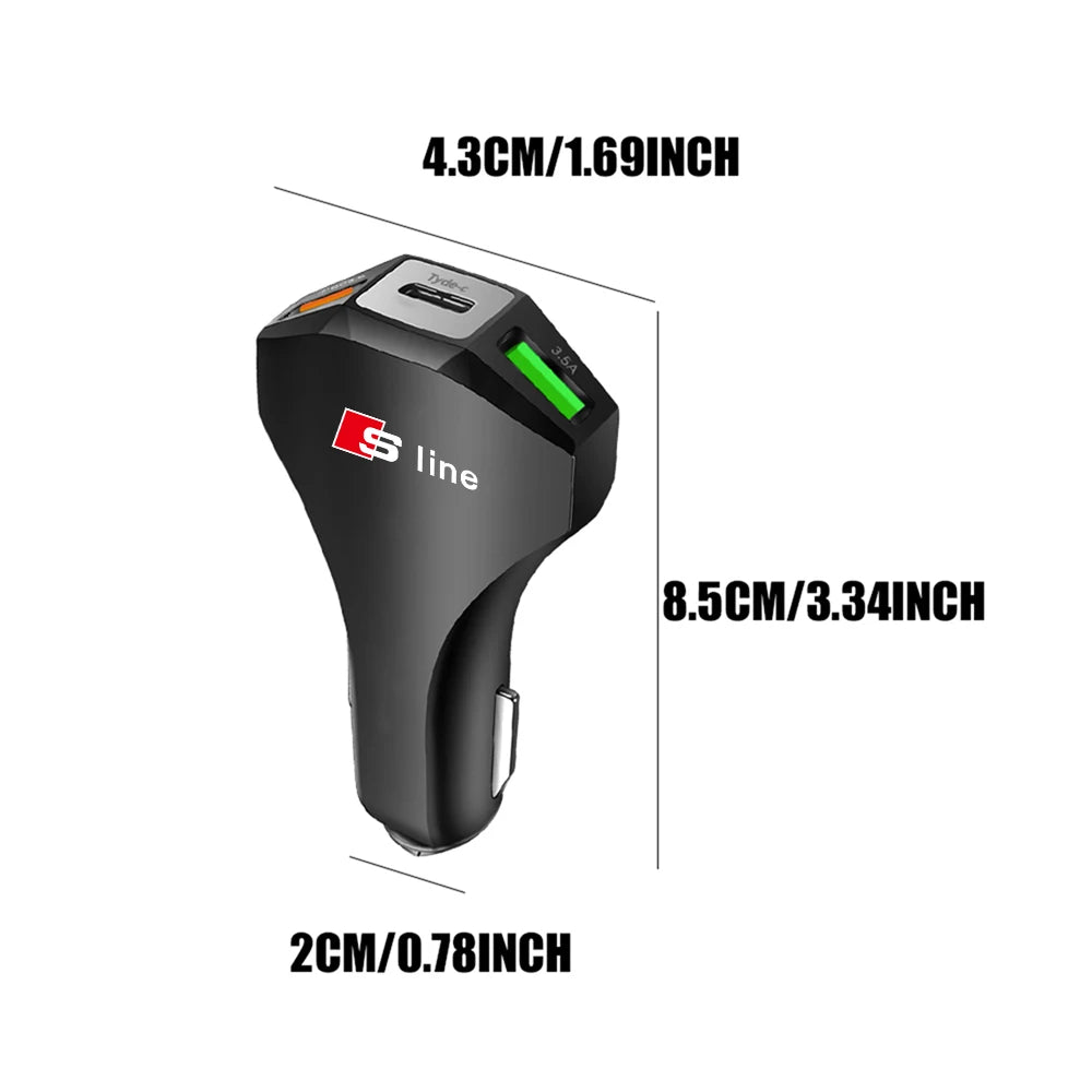 35-W-Audi-USB-C-Schnellladegerät fürs Auto – Typ-C- und USB-Autoladeadapter im S-Line-Design