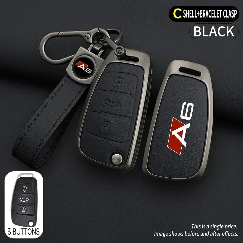 Audi A6 S6 RS6 Key Cover – Zinc Alloy & Leather Car Key Case with Keychain