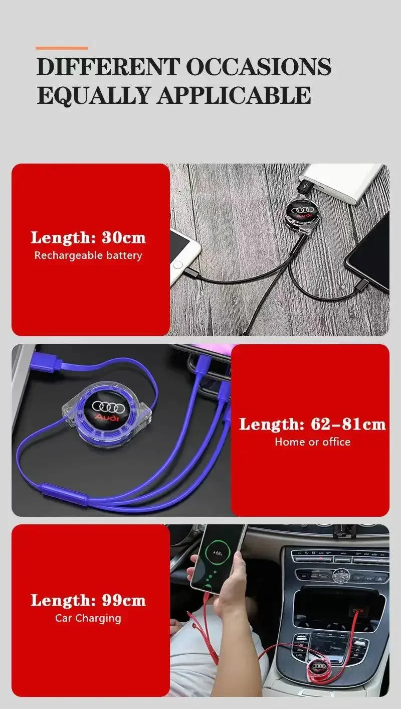 Audi 3-in-1 USB-Ladekabel – Multi-Ladegerät mit USB-C, Micro-USB und Lightning