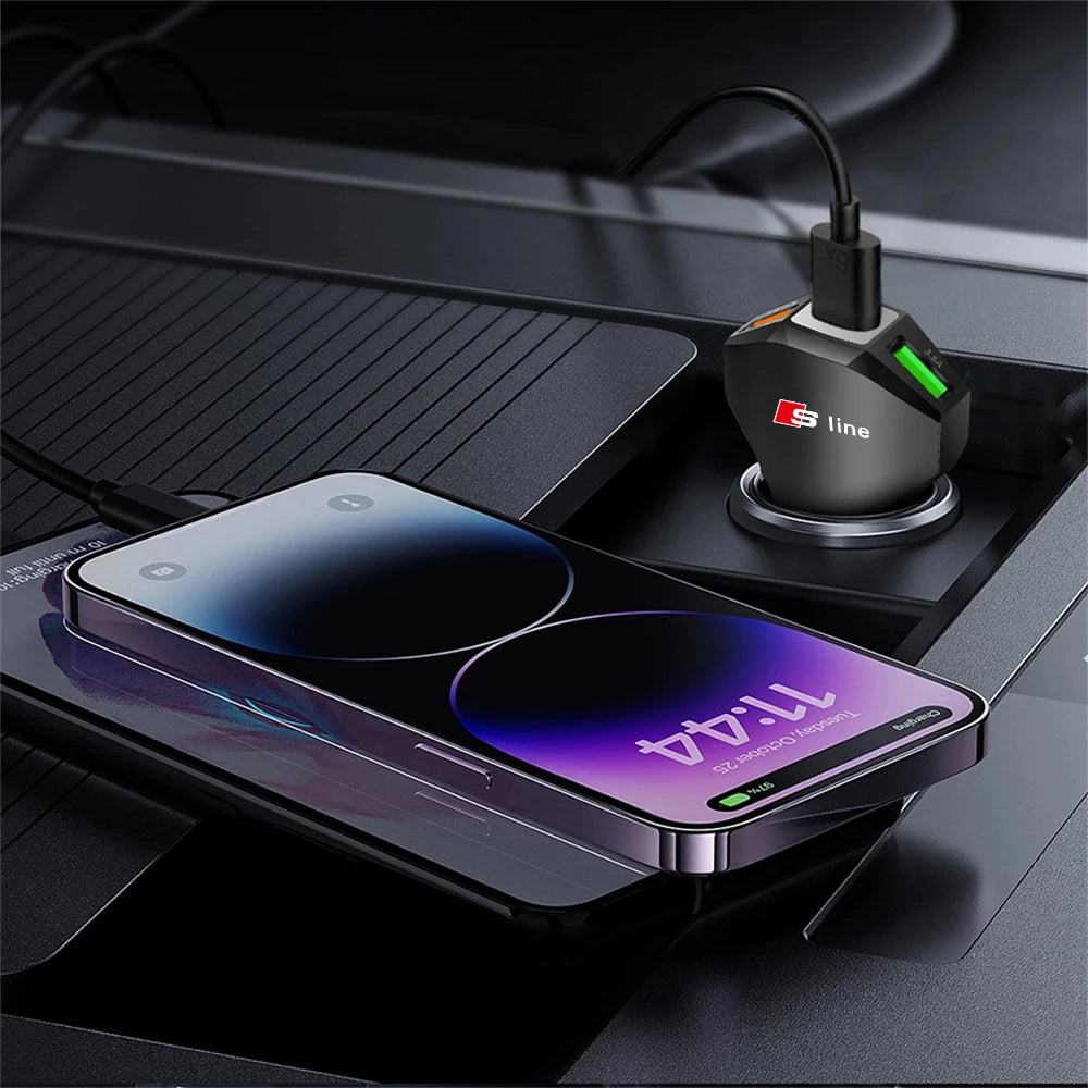 35-W-Audi-USB-C-Schnellladegerät fürs Auto – Typ-C- und USB-Autoladeadapter im S-Line-Design