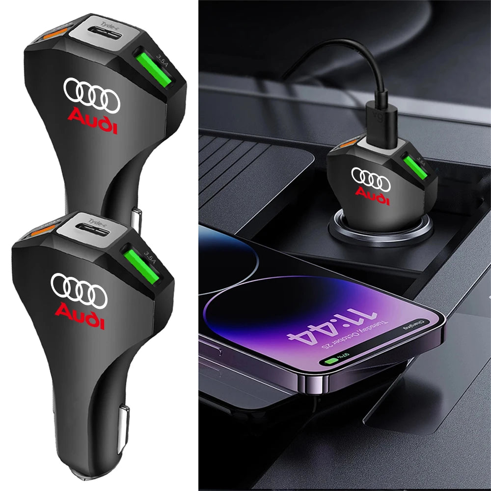 35W Audi USB-C Fast Car Charger – Type-C & USB Auto Charging Adapter S-Line Design