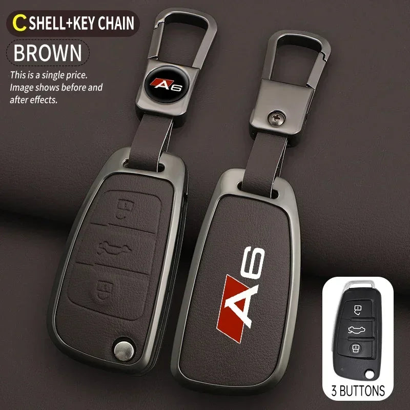 Audi A6 S6 RS6 Key Cover – Zinc Alloy & Leather Car Key Case with Keychain