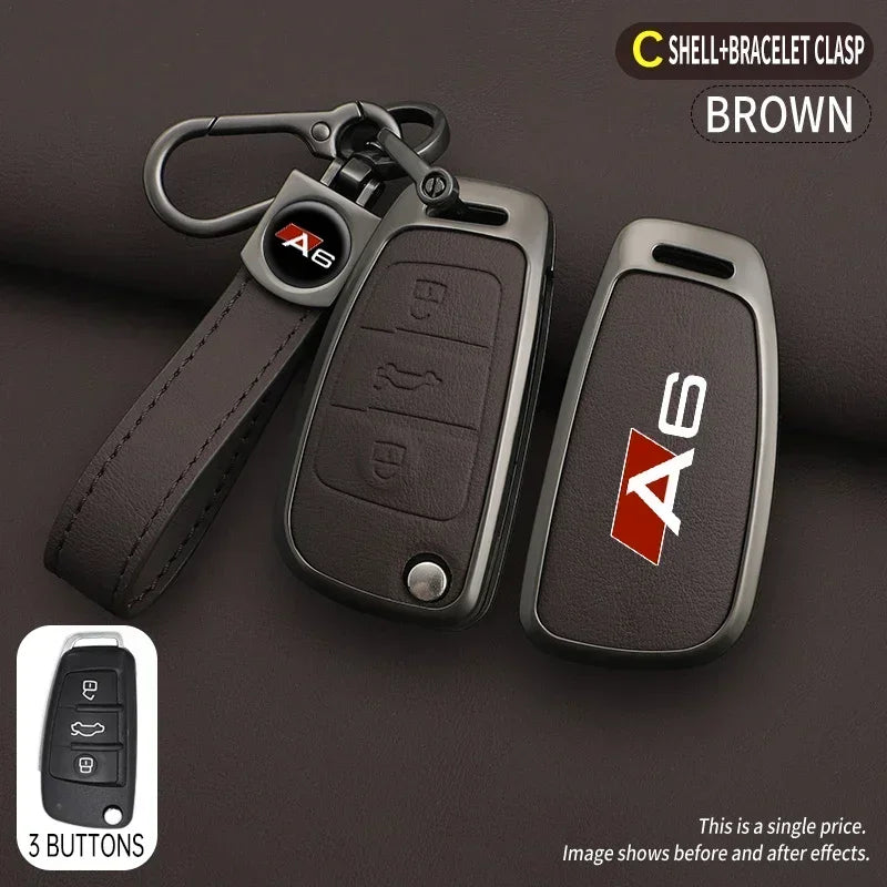 Audi A6 S6 RS6 Key Cover – Zinc Alloy & Leather Car Key Case with Keychain