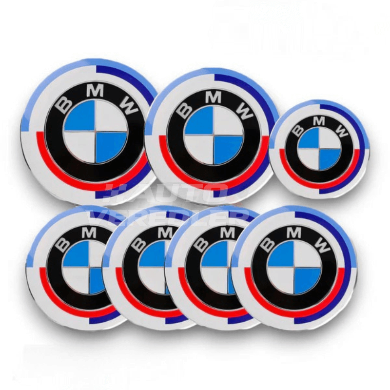 BMW M 50th Anniversary Emblem Set – Complete Badge Kit for Hood, Trunk, Steering Wheel & Wheel Center Caps