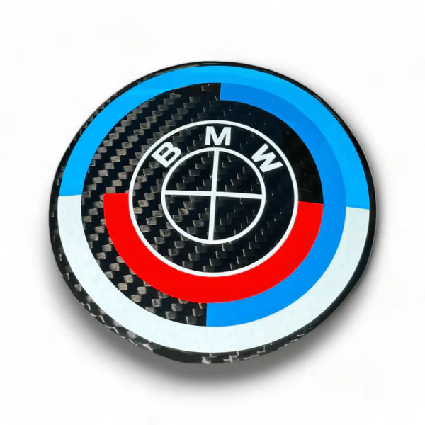 BMW 50th Anniversary carbon fiber emblem badges hood trunk wheel center caps steering wheel