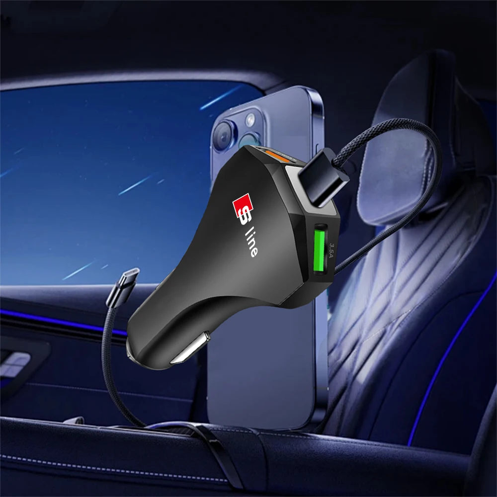 35-W-Audi-USB-C-Schnellladegerät fürs Auto – Typ-C- und USB-Autoladeadapter im S-Line-Design