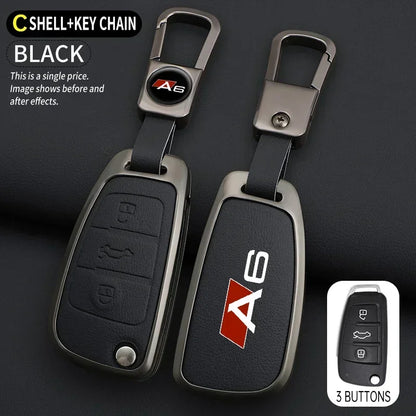 Zinklegierung & Leder Autoschlüssel Hülle für Audi A6 / S6 / RS6 – Schutzhülle mit Schlüsselanhänger