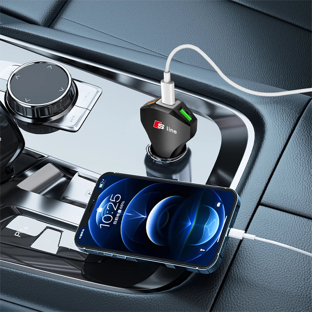 35-W-Audi-USB-C-Schnellladegerät fürs Auto – Typ-C- und USB-Autoladeadapter im S-Line-Design