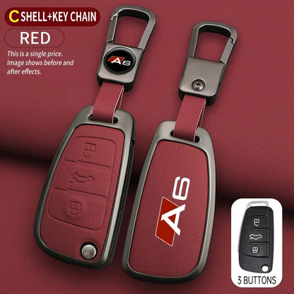 Zinklegierung & Leder Autoschlüssel Hülle für Audi A6 / S6 / RS6 – Schutzhülle mit Schlüsselanhänger