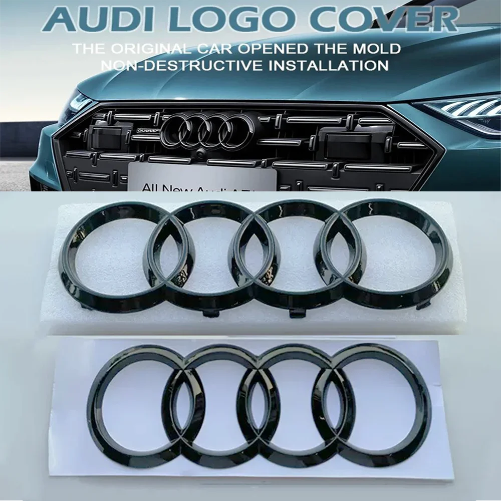 Schwarzes oder silbernes 4-Ring Emblem für Audi – Frontgrill & Hecklogo Abzeichen (A3, A4, A5, A6, A7, Q2, Q3, Q5, Q8, TT)