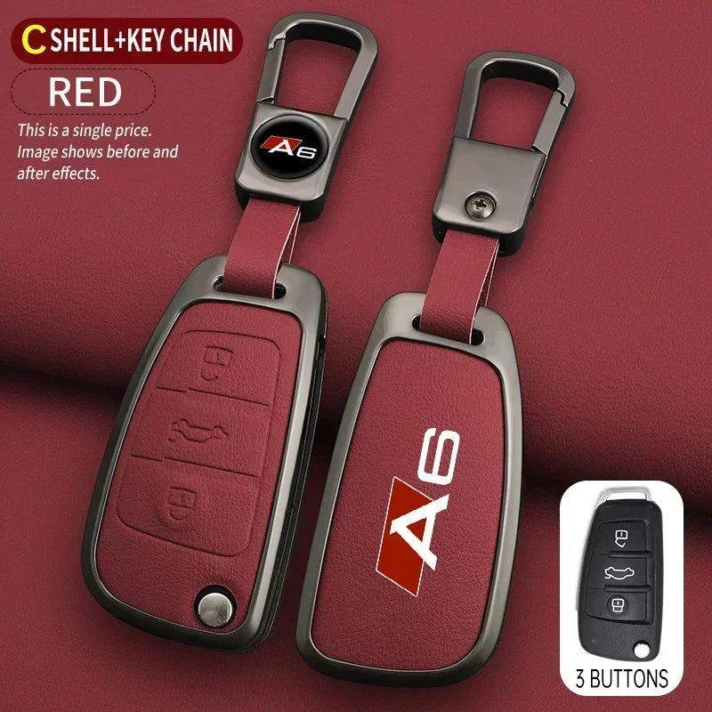 Audi A6 S6 RS6 Key Cover – Zinc Alloy & Leather Car Key Case with Keychain