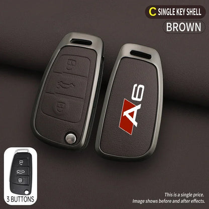 Zinklegierung & Leder Autoschlüssel Hülle für Audi A6 / S6 / RS6 – Schutzhülle mit Schlüsselanhänger