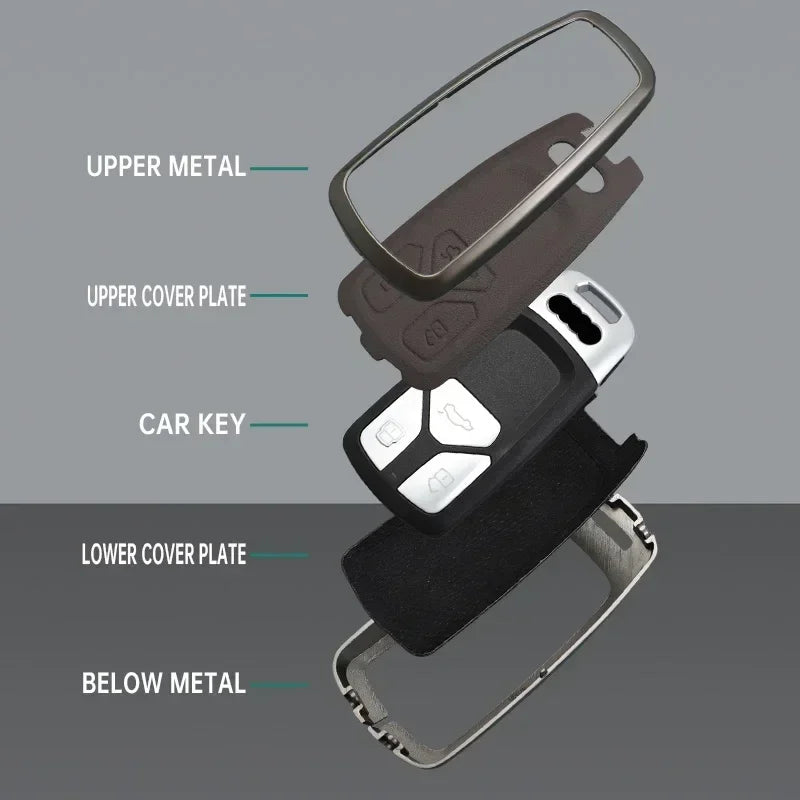 Audi A6 S6 RS6 Key Cover – Zinc Alloy & Leather Car Key Case with Keychain