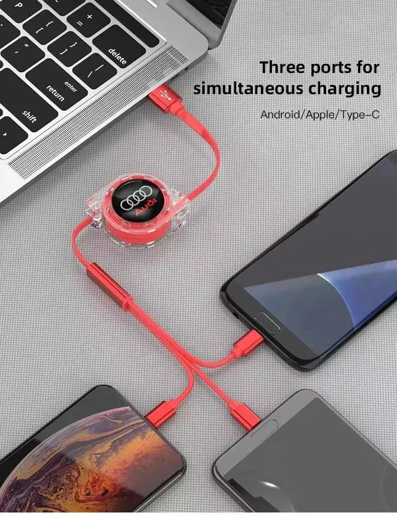 Audi 3-in-1 USB-Ladekabel – Multi-Ladegerät mit USB-C, Micro-USB und Lightning