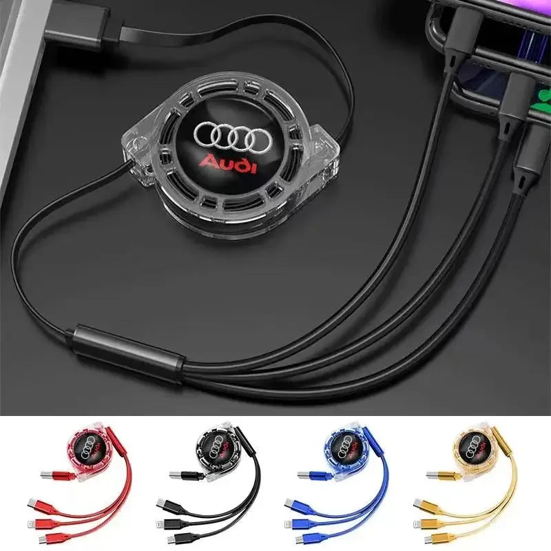 Audi 3-in-1 USB-Ladekabel – Multi-Ladegerät mit USB-C, Micro-USB und Lightning
