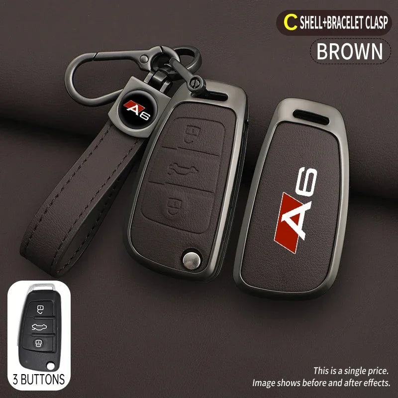 Audi A6 S6 RS6 Key Cover – Zinc Alloy & Leather Car Key Case with Keychain