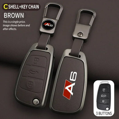 Zinklegierung & Leder Autoschlüssel Hülle für Audi A6 / S6 / RS6 – Schutzhülle mit Schlüsselanhänger