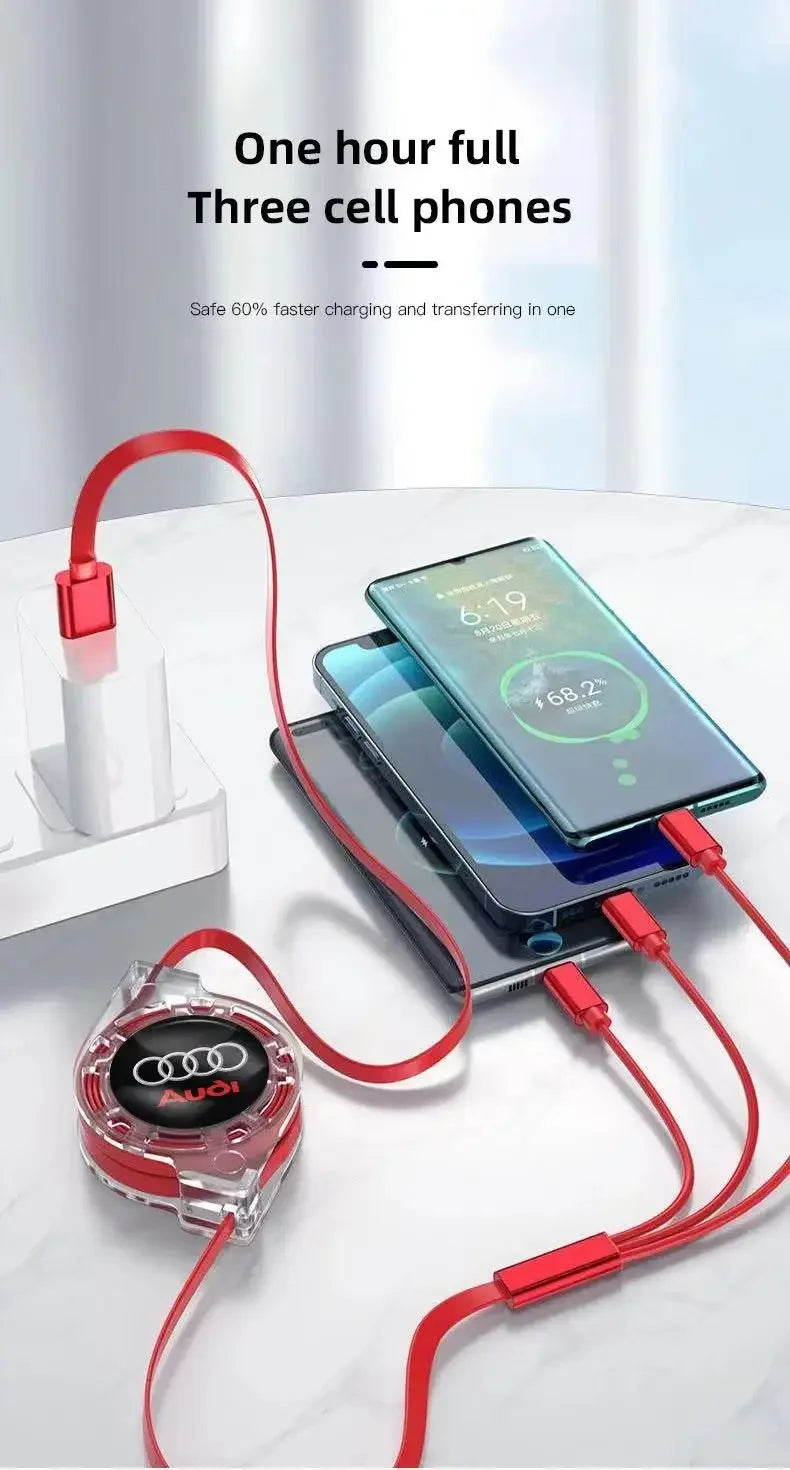 Audi 3-in-1 USB-Ladekabel – Multi-Ladegerät mit USB-C, Micro-USB und Lightning