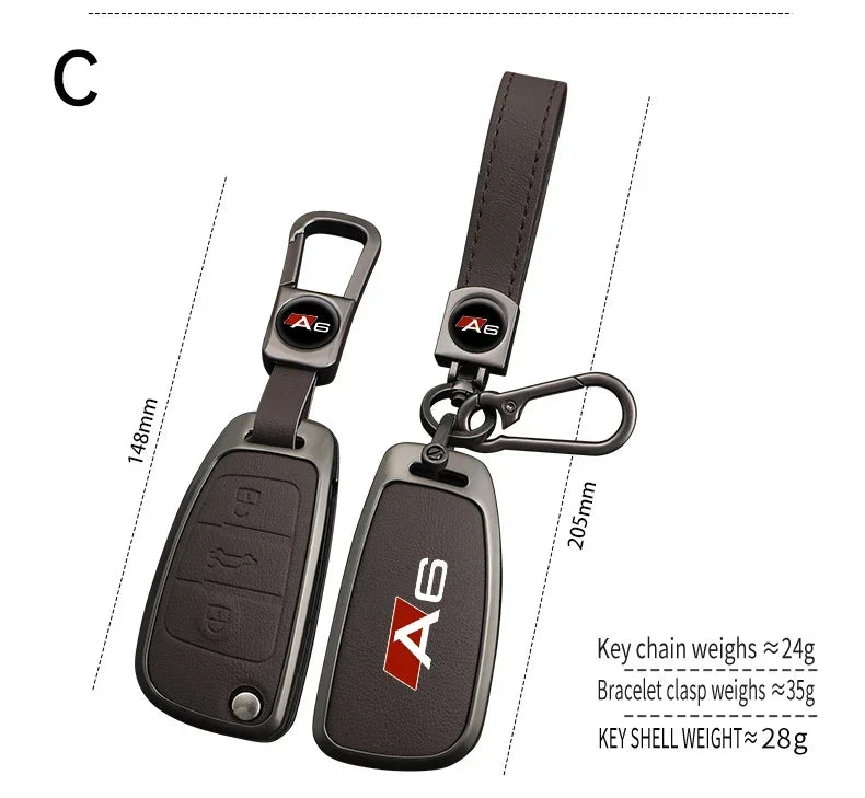 Audi A6 S6 RS6 Key Cover – Zinc Alloy & Leather Car Key Case with Keychain
