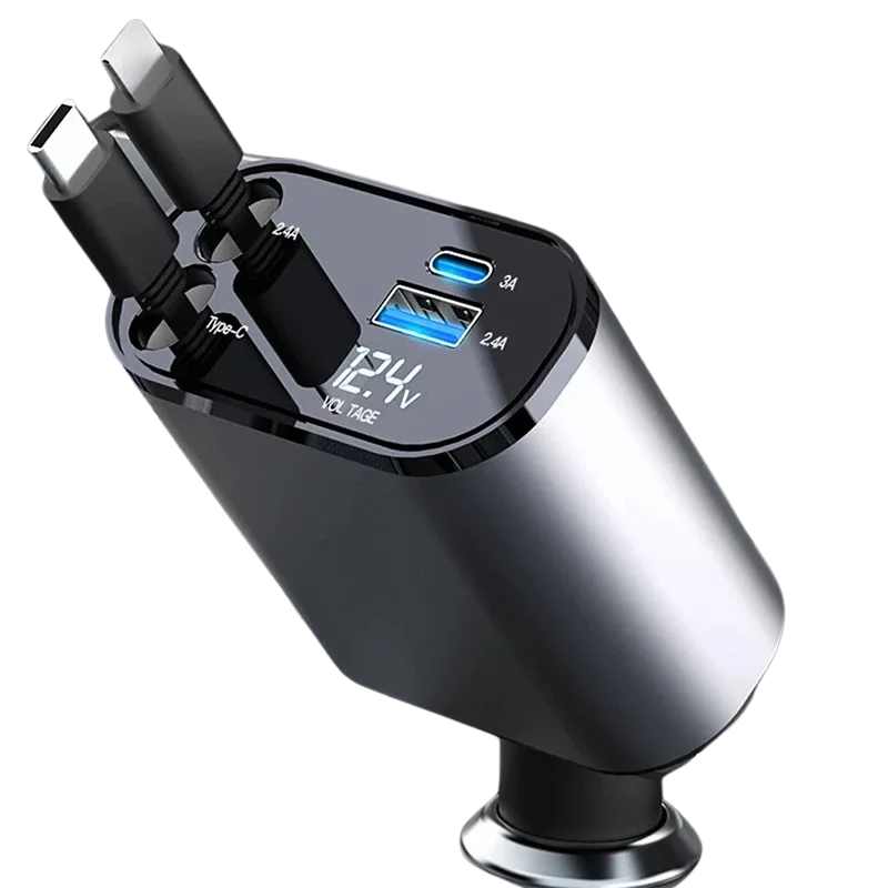 Thermisches USB Auto-Ladegerät Retraktabel im Auto mit 100 W Turbo-Ladung und integriertem Kabel