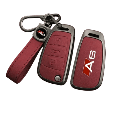 Audi A6 S6 RS6 zinc alloy and leather key case cover with keychain – protective car key shell