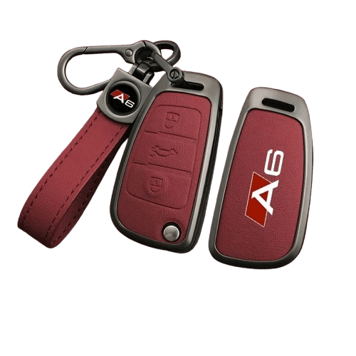 Audi A6 S6 RS6 zinc alloy and leather key case cover with keychain – protective car key shell