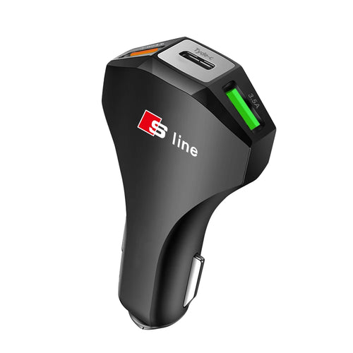 Audi 35W fast car charger with Type-C and USB ports – S-Line design aluminum dual port adapter