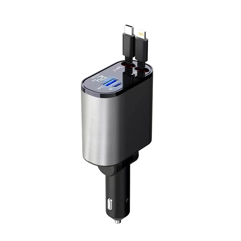 100-W-USB-Autoladegerät mit einziehbarem Kabel – Schnellladeadapter