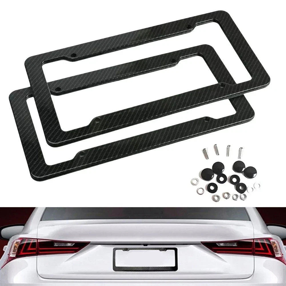 Universal carbon fiber license plate frame with screw kit – sporty car number plate holder