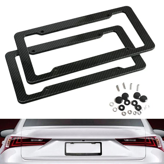 Universal carbon fiber license plate frame with screw kit – sporty car number plate holder