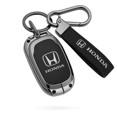 Zinc alloy car key case for Honda Civic Accord CR-V and Pilot with leather strap and metal finish – luxury key protector
