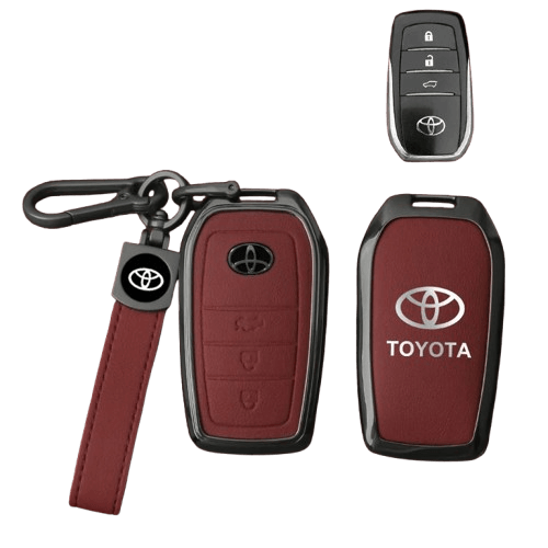 Alloy leather key case for Toyota car keys with premium design for CHR, Camry, Hilux, RAV4, and Land Cruiser