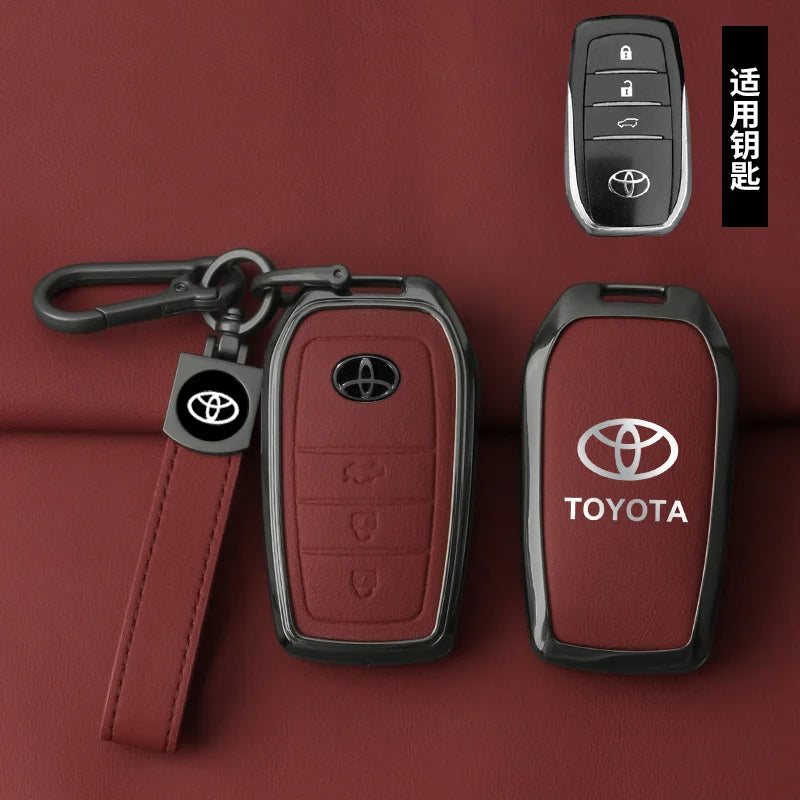 Alloy leather key case for Toyota car keys with premium design for CHR, Camry, Hilux, RAV4, and Land Cruiser