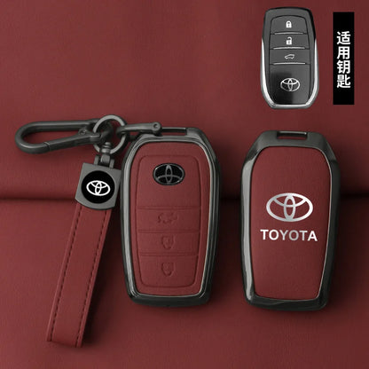Alloy leather key case for Toyota car keys with premium design for CHR, Camry, Hilux, RAV4, and Land Cruiser