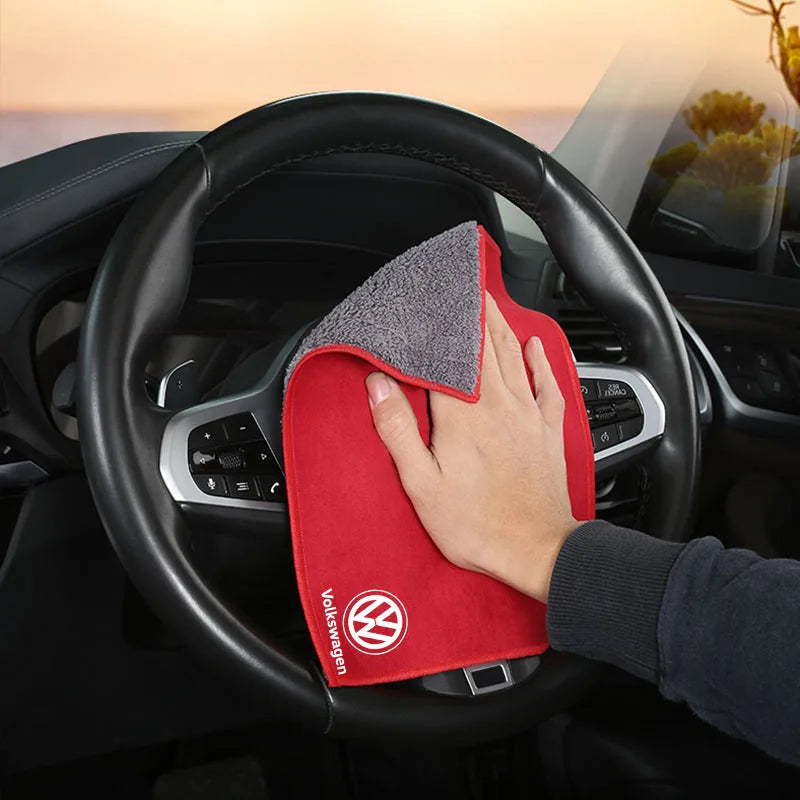 Premium red microfiber car cleaning towel for VW Golf Passat Tiguan Jetta – auto interior and exterior detailing cloth